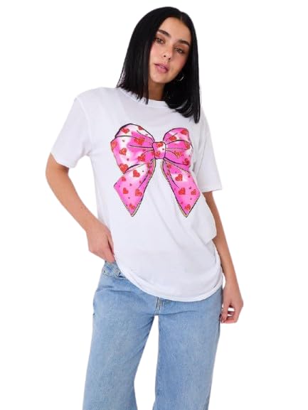T-shirt imprimé graphique avec nœud femme vêtement mode été haut confortable