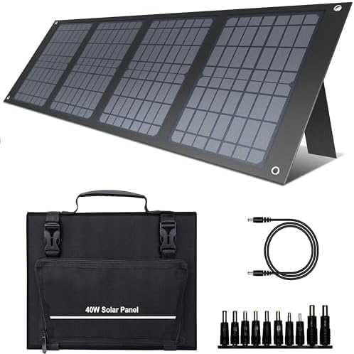Foldable Solar Panel 40W Monocrystalline Solar Panel with USB QC3.0 Port/DC 12-15V Output Solar Charger for Power Station Mobile Phone Tablet Outdoor Camping