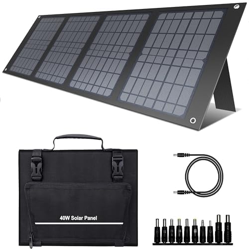 Powkey Faltbares Solarpanel 40Watt Tragbares Solarpanel, Solarladegerät mit USB Type-C QC3.0 DC Ausgang, Monokristallines Solarmodul für Wohnmobil Camping Powerstation Mobiltelefone