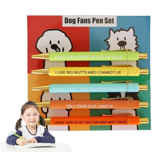 Bolígrafos de escritura novedosos, bolígrafos de perro, 5 bolígrafos novedosos, suministros de papelería para el hogar, trabajo, escuela, aula, tinta suave, 16 x 20 x 1,5 cm