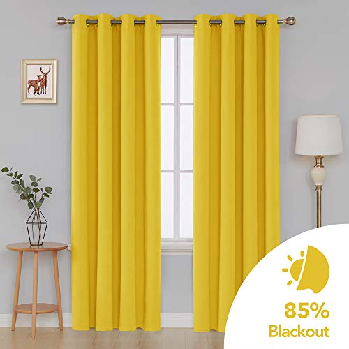 Image of Deconovo Blackout Curtain Darkening Panel for Bedroom or Living Room Grommet Thermal Insulated Lighting Reduce Drape, 52 x 84 Inch, Mellow Yellow