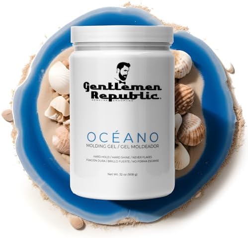 Gentlemen Republic Oceano Men's Hair Gel 64oz with Pump - Strong Touchable Hold and High Shine Styling Gel for Hair, 100% Alcohol-Free Professional Formula with Fresh Scent, Mens Hair Product