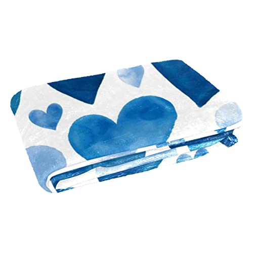 Couverture polaire douce 150x99 pour lit simple et enfant à motifs cœurs bleus - 3
