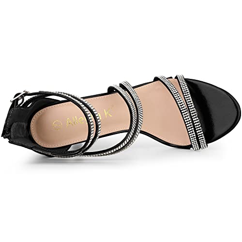 Allegra K Allegra K Women's Ankle Strap Rhinestone Stiletto Heels Black Sandals - 8 M US