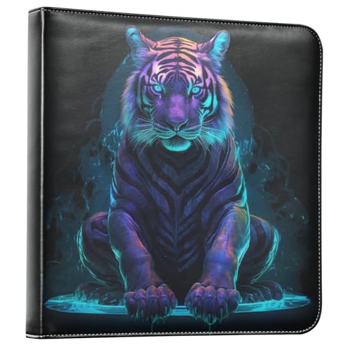 JIPONI Blue Tiger Large Photo Album, DIY Leather Cover Scrapbook Albums for 4x6 5x7 6x8 Pictures, Self Adhesive Memory Book for Wedding, Baby, Family