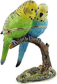 2 BUDGERIGAR Birds On Branch Budgies Trinket Box / Ornament - New Gift