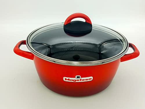 PENTOLA CASSERUOLA SMALTATA ROSSA TEGAME CON COPERCHIO INDUZIONE ELETTRICO GAS (24 cm)