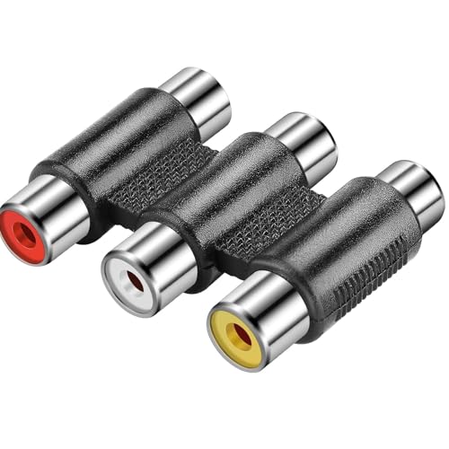 TECHZOCO Adaptador Triple RCA Hembra, Conector Hembra RCA de 3 vías, Empalme Triple RCA Audio y Video, Adaptador 3X RCA, Empalme RCA Triple, Adaptador acoplador RCA, Apto para Audio y Video