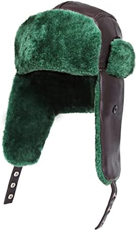 Eddie Winter Trapper Hat from National Lampoons Christmas Vacation for Halloween Christmas Costume,Trapper Hat for Men Women with Green Faux Fur Brown