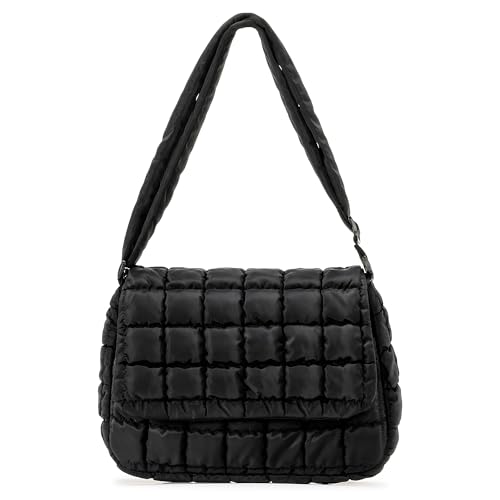 Herald Quilted Puffer Crossbody Bag for Women, Soft Lightweight Nylon Padding Bubble Flip Top Shoulder Purse Handbag