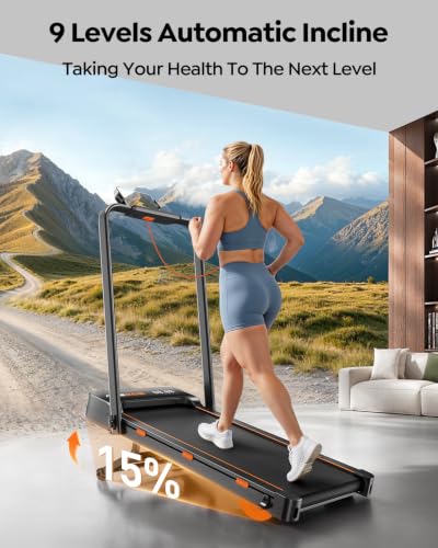 Image of Acezoe Foldable Treadmill with 15% AUTO Incline, 9 Levels Incline Walking Pad Treadmill with Handle Bar, Portable Treadmills for Home Small, 3.0HP Quiet Brushless, 0.6-7.5 MPH, 300LBS Capacity