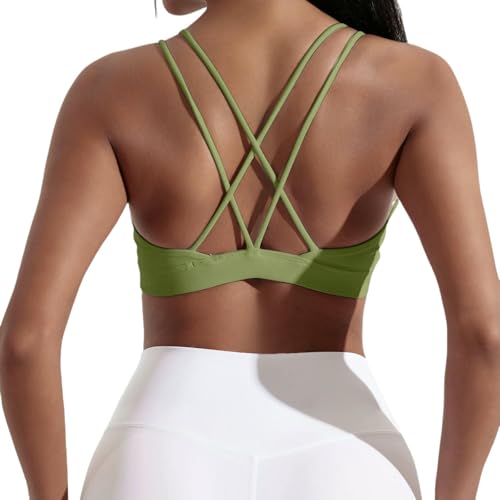 KLIRTEU Sujetador Deportivo Mujer Mujeres Suaves De Alta Fuerza Sports Top Top Integral De Entrenamiento-Verde-l