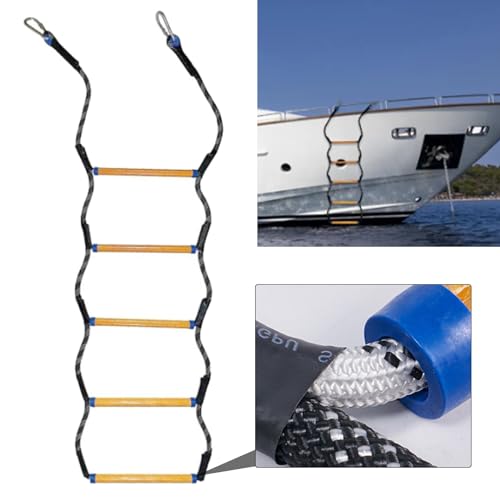 5-Stufen Bootsleiter Marine-Strickleiter, Feuerleiter Kletterhilfe für Jagd, Klappbar Abnehmbar für Schlauchboot Kajak