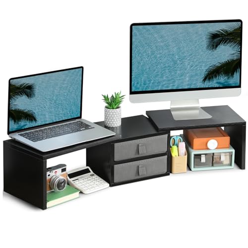 TEAMIX Dual Monitor Stand Riser with 2 Drawers-Length and - Want It All