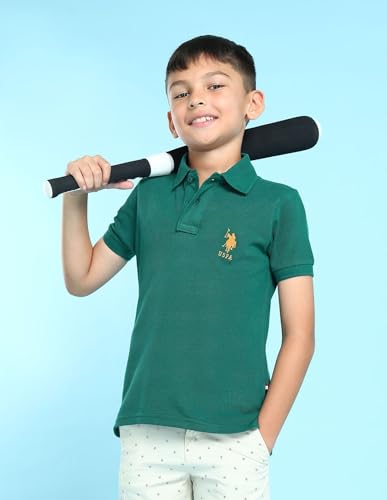 Image of U.S. Polo ASSN. Knitted Boys Polo T-Shirts - Soft Cotton Fabric, Ribbed Polo Collar, Regular Fit T Shirt for Kids