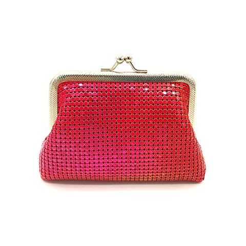 Frewahmesh Womens Coin Purse Metal Mesh Kiss Lock Clasp (Multi Red) Cover