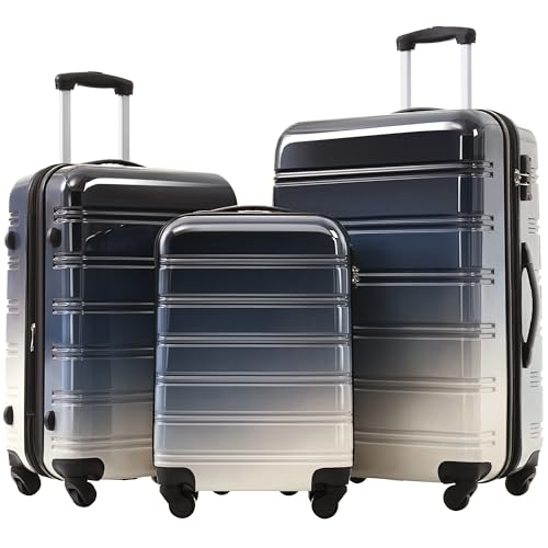 Gradient Color Hardshell Luggage Set - 3 Piece Expandable Suitcase with Wheels & Lock - Lightweight Travel Bags (20
