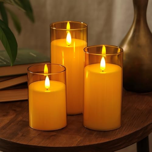 SATYAM KRAFT 3 Pcs LED Tea Light Candles | Flameless, Smokeless, Unscented | for Gifting, Home Decor, Room Decoration Lights, Balcony & Festival, Valentine's Day, Wedding Decoration Items (Color 1)