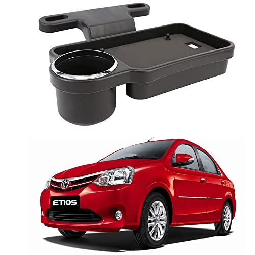 Image of Oshotto (FT-04) Foldable Car Auto Headrest Rear Back Seat Table Drink Food Cup Tray Holder Compatible with Toyota Etios - Black
