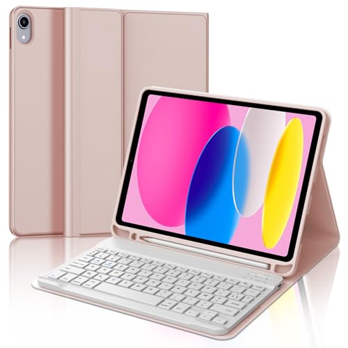 IVEOPPE Clavier iPad (A16) 11ème Génération 11 Pouces 2025/iPad 10ème Génération 2022 10.9 Pouces, Coque Clavier AZERTY sans Fil Bluetooth pour iPad 10eme/11eme avec Porte Crayon, Rose