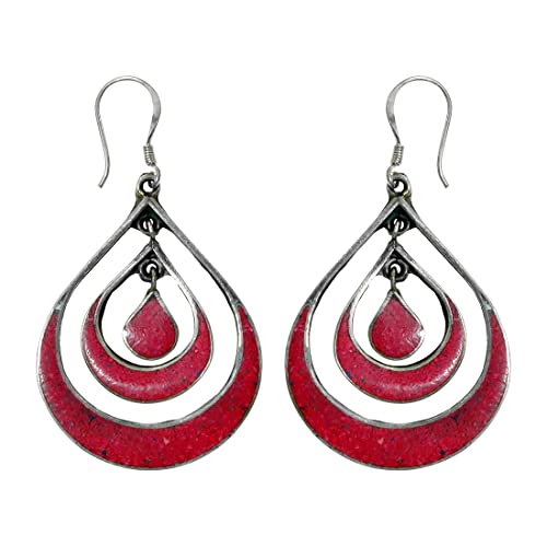 Boucles d'oreilles goutte corail fait main en argent 925 style ethnique