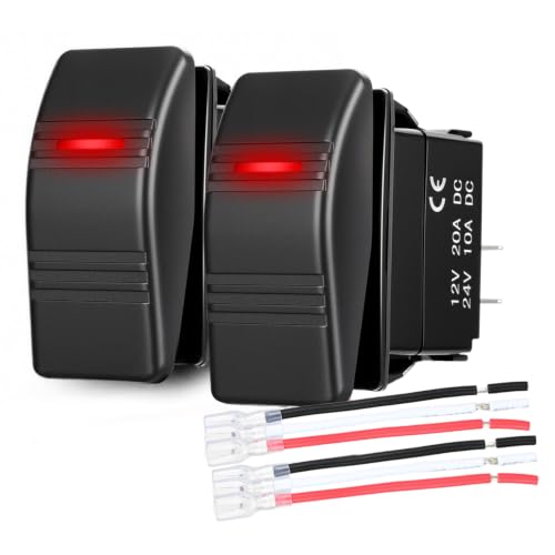 Image of Nilight 2 Pack Marine Rocker Switch LED Light Bar 3 PIN with Red Backlit | Toggle Switches On Off SPST 20A /12V 10A /24V with Jumper Wires Set for Cars Trucks Boat ATVs UTVs RVs
