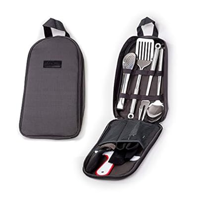 Portable Outdoor Utensil Kitchen Set-9 Piece Cookware Kit, Carrying Organizer Bag-For Camping, Hiking, RV, Travel, BBQ, Grilling-Stainless Steel Accessories- Fork, Spoon, Knife & More-Indoor/ Outdoor