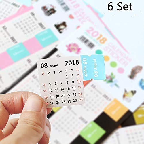 Journal Calendar Stickers Planner 2018 for Journal and Agenda,Self Adhesive Index Tabs Monthly Index Dividers Easy to Peel and Stick,15 Month 6 Set