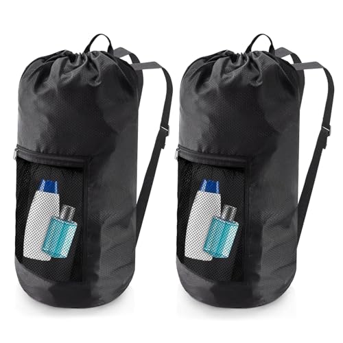 Laundry Bag Backpack,Olosar 2PCS Extra Large Travel Laundry Bag with Mesh Pocket & Adjustable Shoulder Straps,Dirty Clothes Travel Bag for College Students Dorm,Apartment(Black)