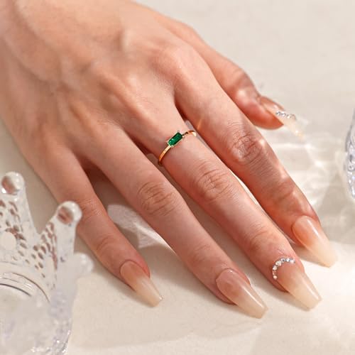 Cubic Zirconia Emerald Fashion Statement Stackable Mom Ring Jewelry CZ for Women Cute Dainty Gold Silver Rings Wedding Gift Transparent Green Health Waterproof Purity Simple3