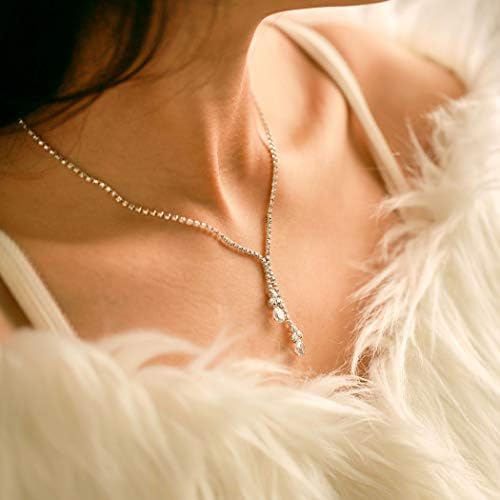 Ushiny Bridal Wedding Jewellery Set Silver Sparkly Rhinestone Necklace and Earrings Set Crystal Dangle Drop Earring Necklace Jewellery Set for Women and Girls