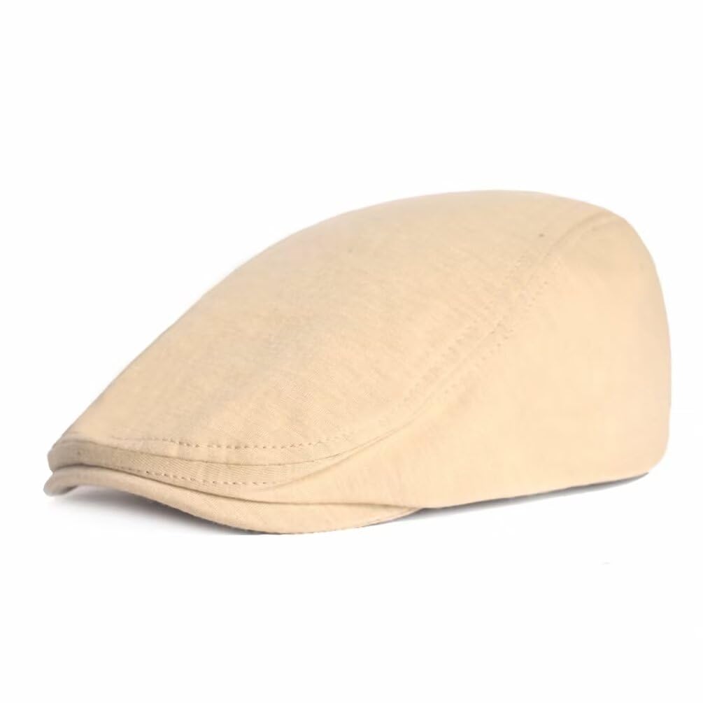 Plancholo Men's Beige Flat Cap Newsboy Cap Cotton Gatsby Peaky Newsboy Flat Cap Vintage Berets For