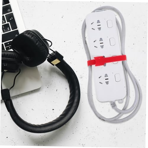 KOMBIUDA 100 piezas Atador de cables de lazo carmesí para organizar cables eléctricos, envolturas adhesivas para cables para computadora y escritorio miniatura 5