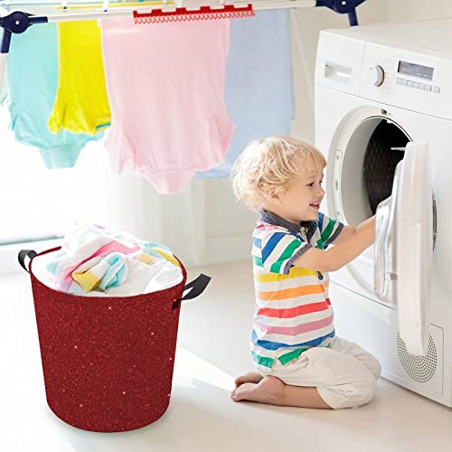 Hoamoya Collapsible Shiny Red Glitter Printed Laundry Basket Freestanding Laundry Hamper With Handles Large Waterproof Cloth Toy Storage Bin For Household Bedroom Bathroom #TOP4