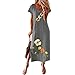Produktbild chenpaif Damen Plus Size Kurzarm Lässig Lose Maxi Langes T-Shirt Kleid Böhmischer Schmetterling Blumendruck O-Ausschnitt Seite Split Strand Sommerkleid S-3XL