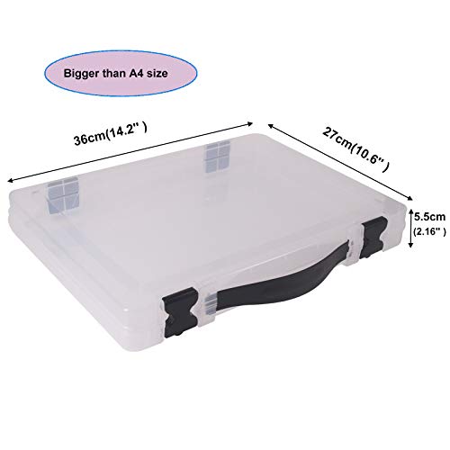 Suituts 3 Pack Plastic Portable Project Case With Handle, Scrapbook Paper Storage Organizer Case, Art Craft Container Case Box, Plastic File Case For Document, Magazines Photos(14.2X10.6X2.2 Inch) #TOP1