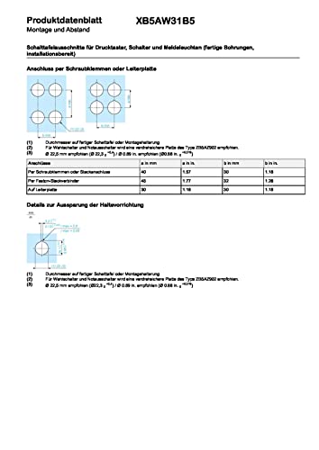 Schneider Electric Harmony XB5 Leuchtdrucktaster, 22mm, universelle LED, glatte Kalotte, 1S + 1Ö, 24V ACDC, Kunststoff, weiss, Artikelnummer XB5AW31B5