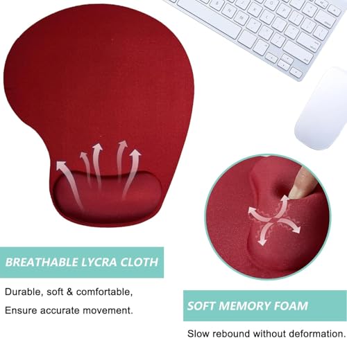 Image of Mouse Pad with Gel Wrist Rest Support, Ergonomic Mouse Cushion with Non Slip Rubber Base Mouse Pad for Laptop, Computer, Gaming, Office (Red, Oval)