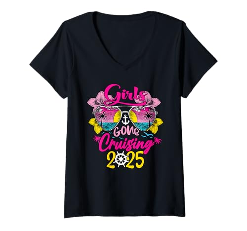 Mujer Girls Gone Cruising 2025 Crucero Vacaciones Viaje Funny Camiseta Cuello V