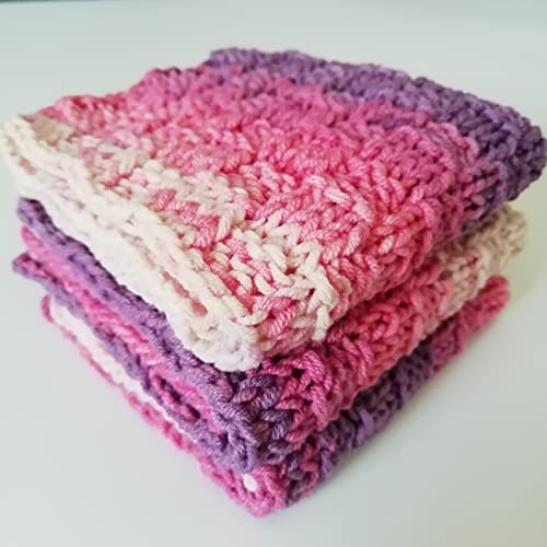 Cotton Dish Cloths Handmade Set Of 3 Pink Crochet Kitchen Reusable Rags Wash Cloth Soft Cozy Ecology Mini Towels #TOP7