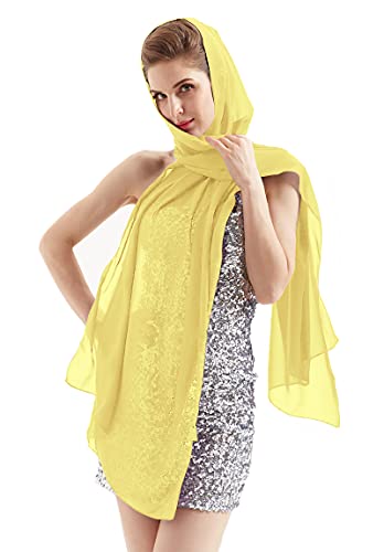 Womens Chiffon Scarf Wrap Bridal Wedding Scarves Shawl for Bridesmaid-Yellow Chiffon