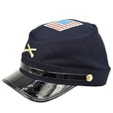 Largeur visière : 4 cm. Env Melegari Casquette militaire avec visière brillante  Guerre civile américaine 1861-1865  Union - Confédération  Nordistes - Sudistes  Production italienne, bleu, S