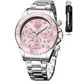 OLEVS Women's Watch Chronograph Analog Diamond Watches Quartz Waterproof Luminous Calendar Ladies Watch Pink relojes de Mujer