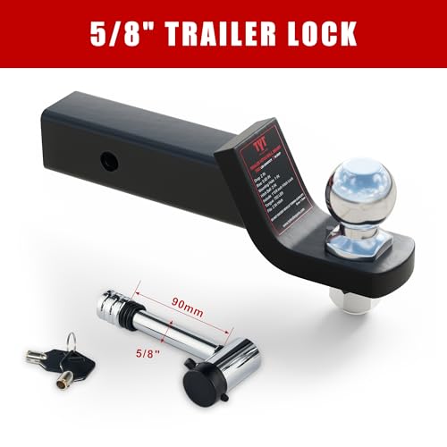 TYT Trailer Hitch Mount with 2\" Chrome Ball&Lock, Fits 2-in Receiver, 7,500 lbs (2-Inch Drop)