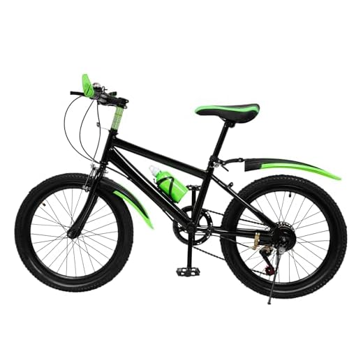 DGJMuu Bicicleta infantil de montaña de 20 pulgadas, capacidad de carga de 85 kg, de acero al carbono, para niños y niñas, con freno en V y timbre, rueda de resorte de 7 velocidades de acero al