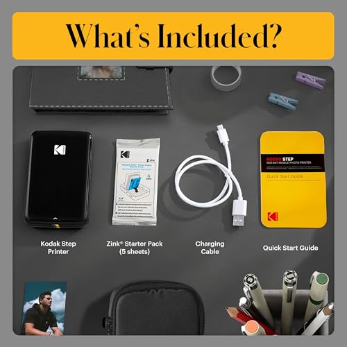 Image of KODAK Step Instant Smartphone Photo Printer, Portable Mini Color Wireless Mobile Printer, Zink 2x3 inch (5.1x7.5 cm) Sticky-Back Photos, Bluetooth Compatible with iOS & Android Devices, Editing App, Black