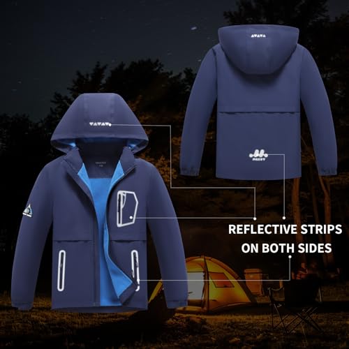 Image of MGEOY Boys Girls Rain Jacket Lightweight Waterproof Hooded Fleece Lined Raincoat Windbreakers for Kids