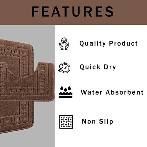 Olivia Rocco Miami 2 Piece Bath Mat & Pedestal Set, Non Slip Bathroom Set (Chocolate), Bath Mat 50 x 80 cm, Pedestal Mat 50 x 50 cm - Image 3