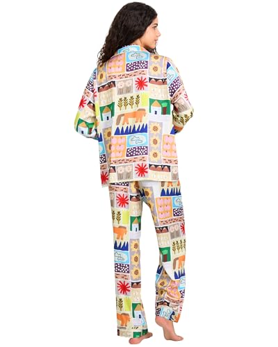 Image of YiNi LuLu Womens Silk Satin Pajamas Set Button Down 2 Piece Pjs Long Sleeve Oversized Sleepwear with Pockets