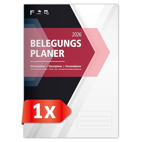 Belegungsplan 2025+2026, Personalplan, Urlaubsplaner, Dienstplan für Firmen, Hotels, Gastronomie, bis zu 30 MA/Tische/Buchungen, inkl. Feiertage und Ferien, A4 (210x297mm) (2026, 1)